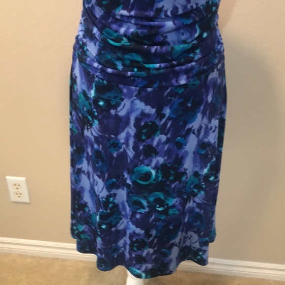 Enfocus Studio Purple Floral Ruched Waist/Shoulder Fit & Flare Midi Dress-Size 8 - Picture 3 of 13
